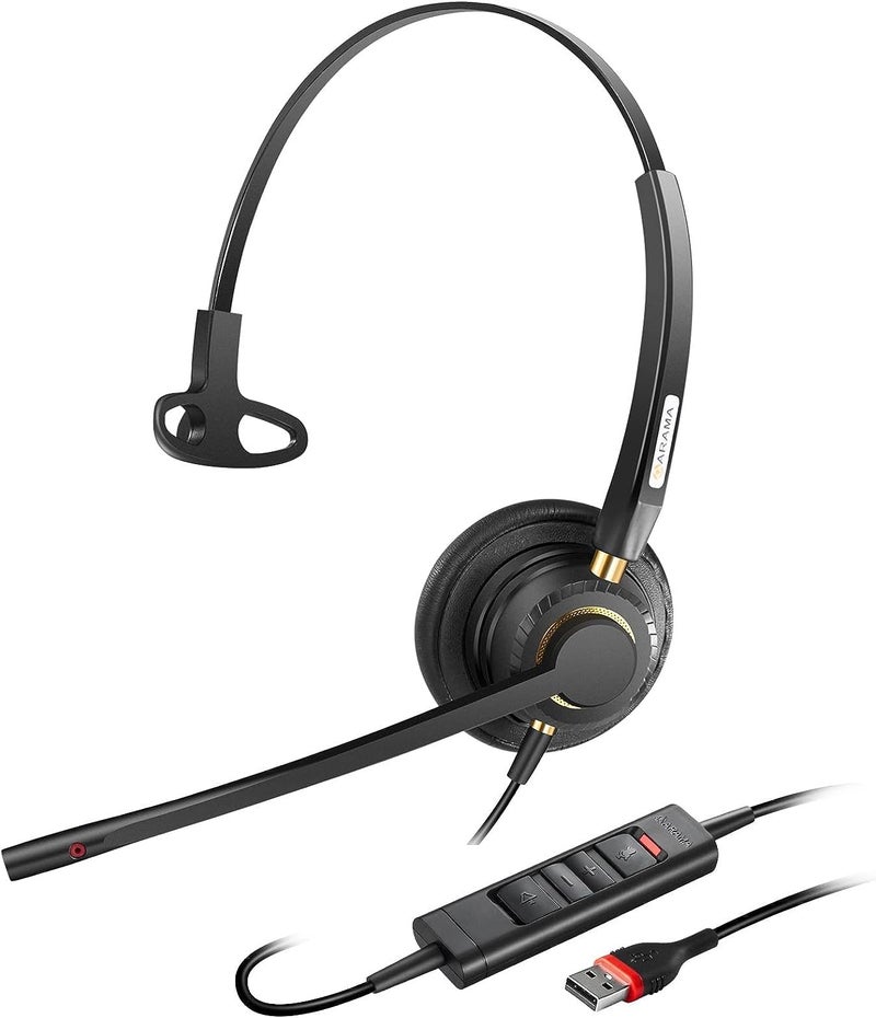 Arama USB Headset with Microphone for PC, Noise Cancelling & Audio Controls Ultra Comfort USB Headphone for Computer Laptop Pc Business Skype UC Webinar Call Center Office - Image 1